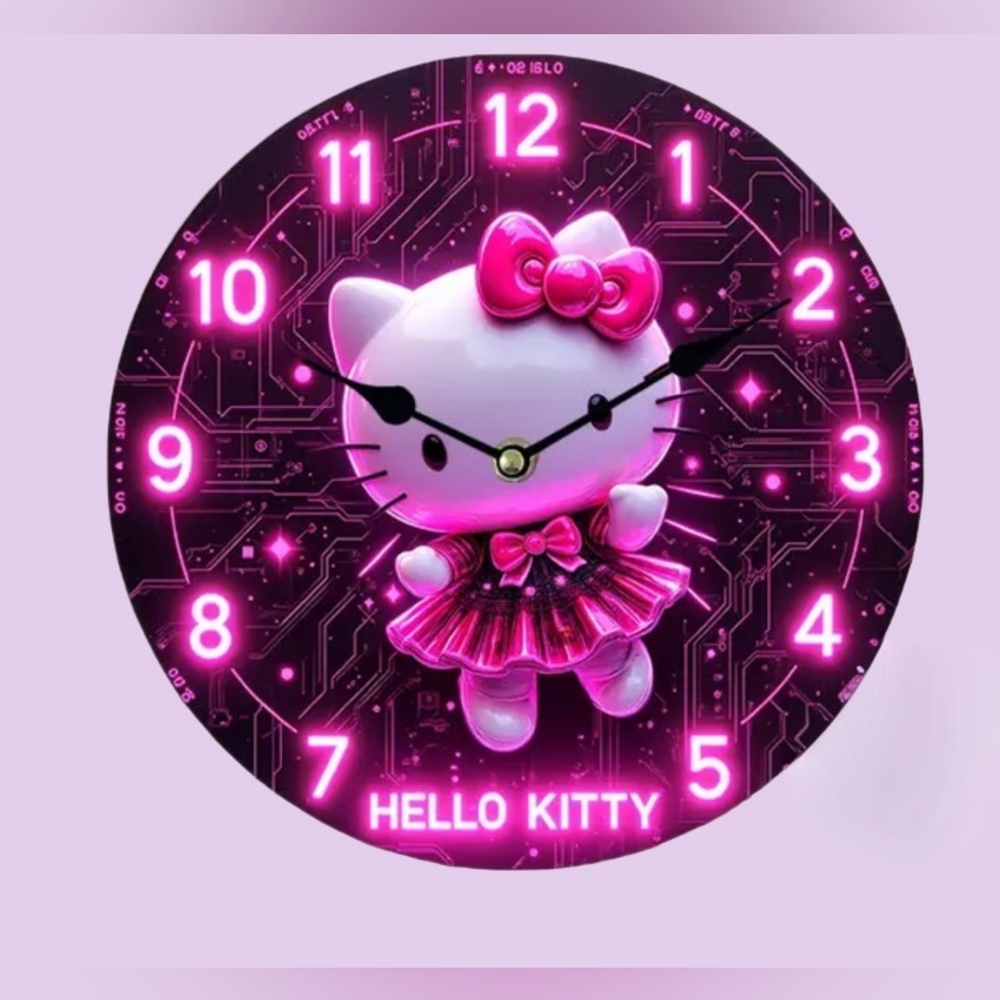 Vibrant 9.8" Hello Kitty Neon Wall Clock - Cute & Modern Decor